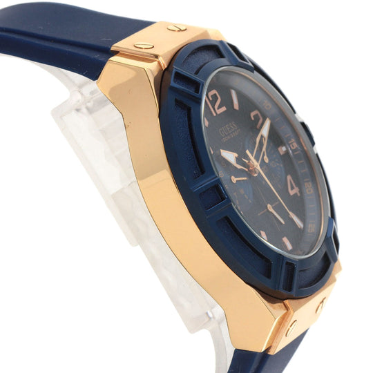 Guess Watches Quartz U0247G3 Gold Plated, Rubber gold Chronograph Navy dial mens Used Authentic
