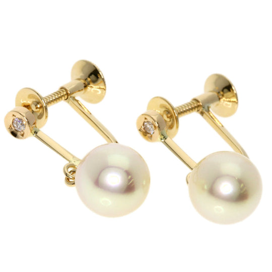 TASAKI Earring K14YG Silver Akoya Pearl Diamond Women Used Authentic