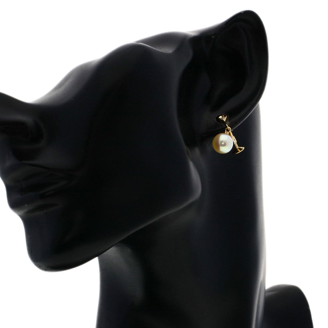 TASAKI Earring K14YG Silver Akoya Pearl Diamond Women Used Authentic