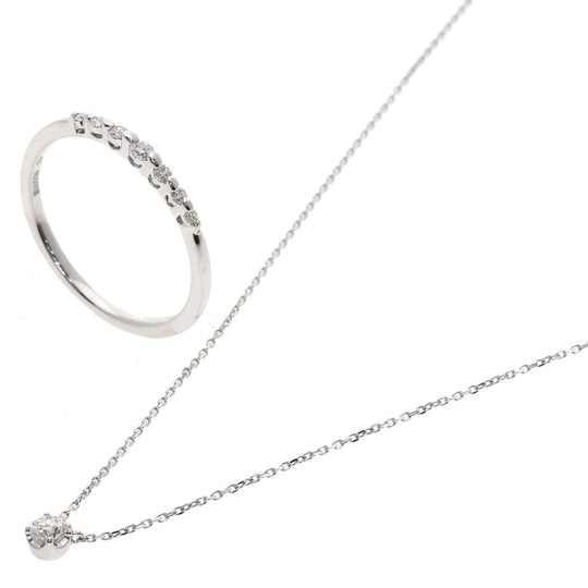 4℃ Ring K18WG Silver Diamond Ring and Necklace 2-piece set Women Used Authentic