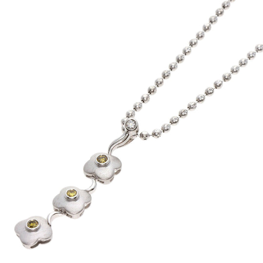 CARATI Necklace K18WG Silver Flower motif diamond Women Used Authentic