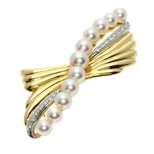 TASAKI Brooch K18YG , PT900 gold Pearl pearl diamond Women Used Authentic