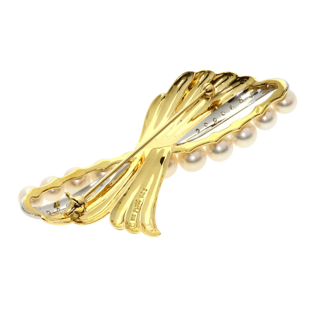 TASAKI Brooch K18YG , PT900 gold Pearl pearl diamond Women Used Authentic
