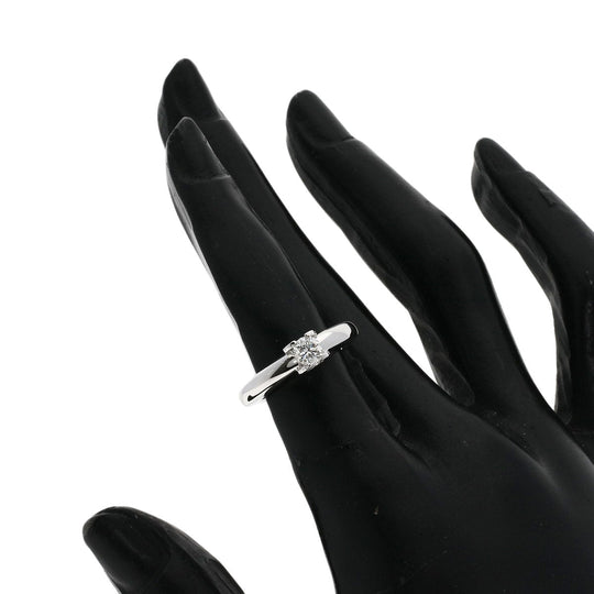 CARTIER Ring K18WG Silver C de Solitaire Diamond #46 Women Used Authentic