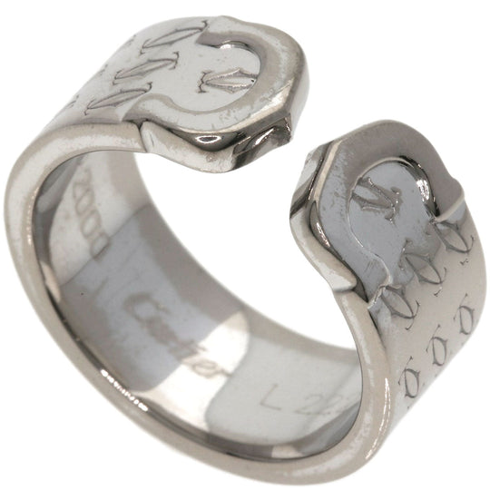 CARTIER Ring K18WG Silver 2C Ring Christmas 2000 #51 Women Used Authentic