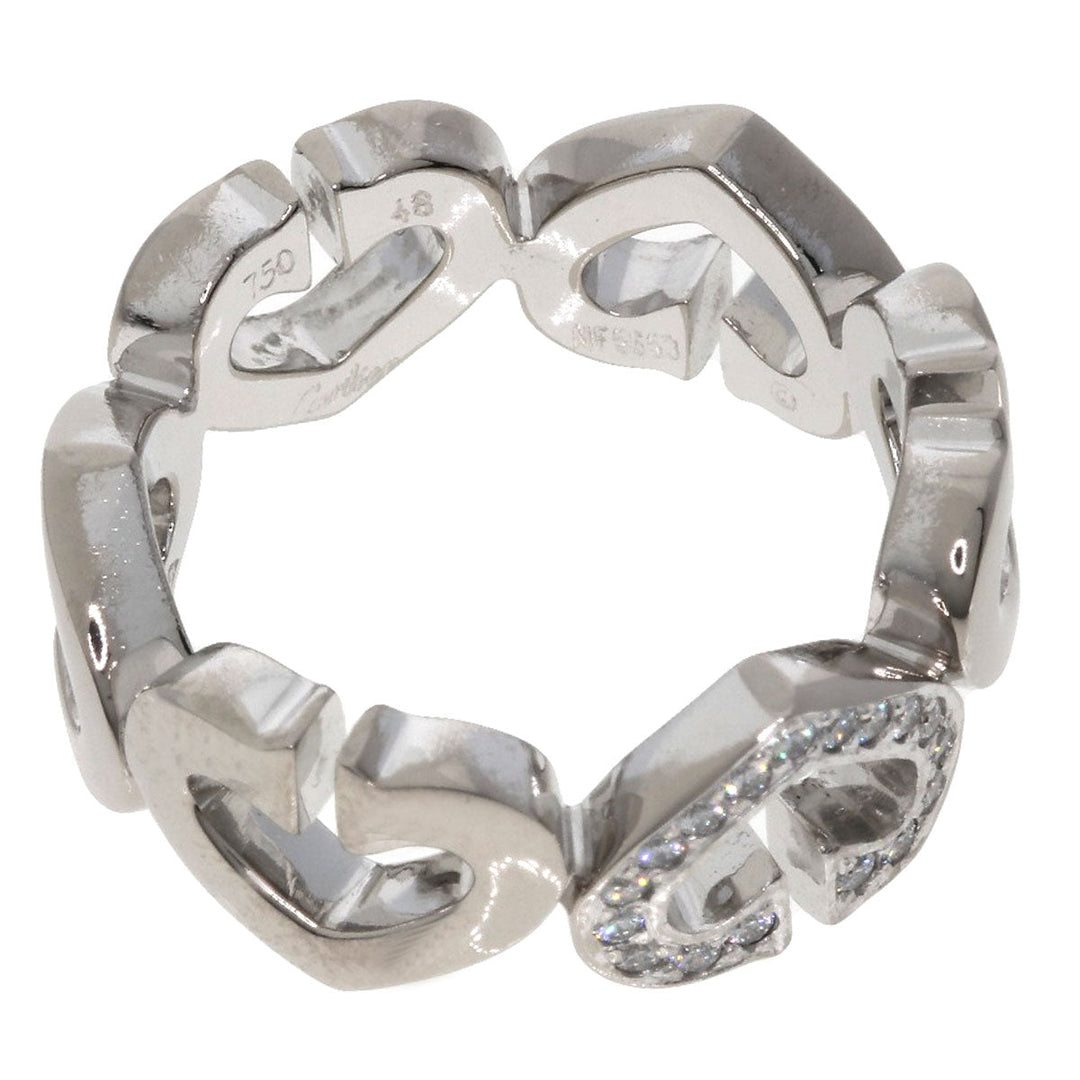 CARTIER Ring K18WG Silver C Heart Diamond # 48