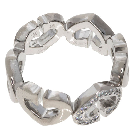 CARTIER Ring K18WG Silver C Heart Diamond # 48