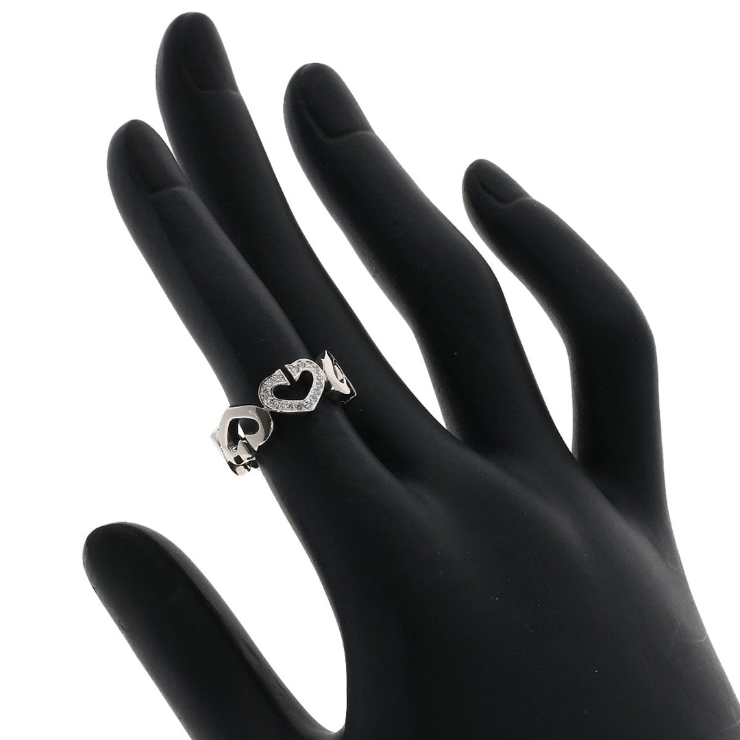 CARTIER Ring K18WG Silver C Heart Diamond # 48