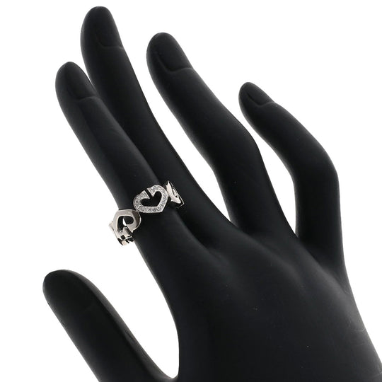 CARTIER Ring K18WG Silver C Heart Diamond # 48