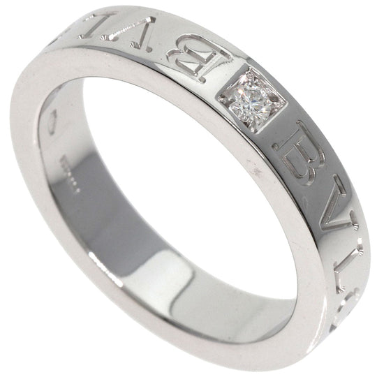 BVLGARI Ring K18WG Silver Double logo 1P Diamond Women Used Authentic