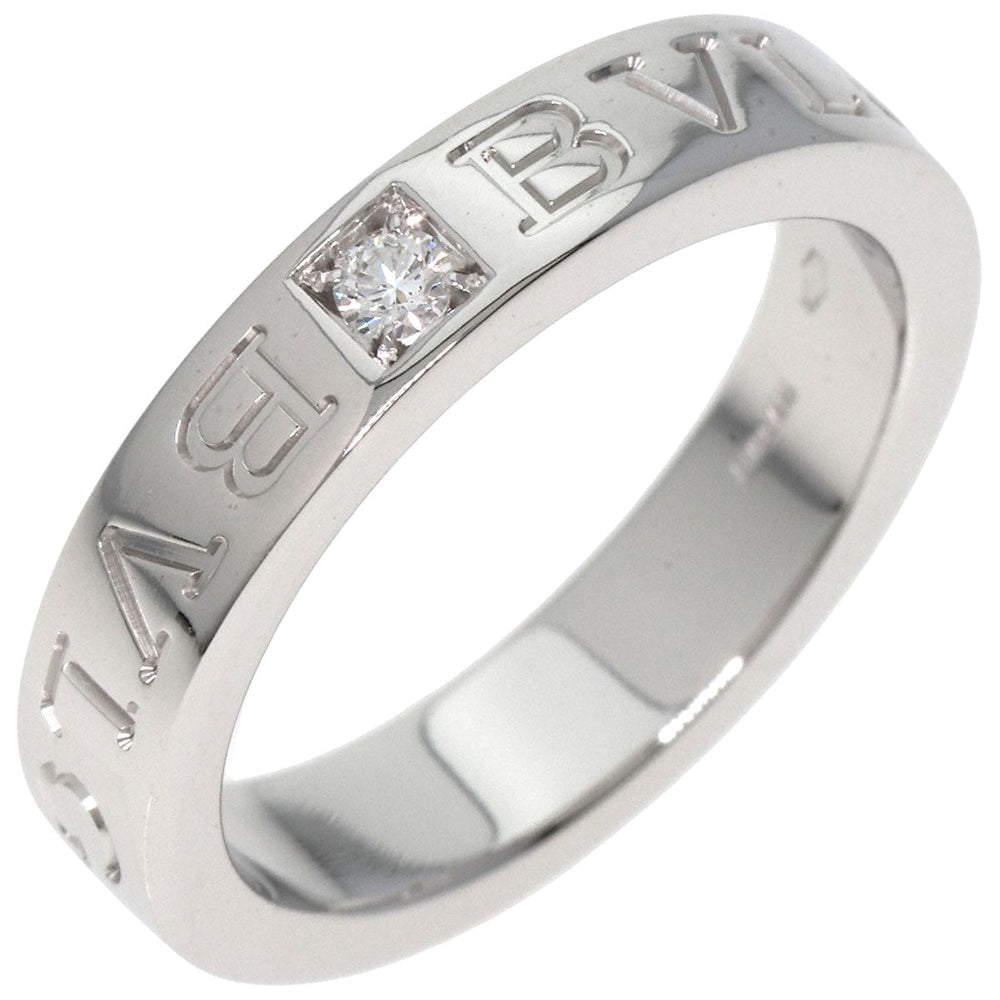 BVLGARI Ring K18WG Silver Double logo 1P Diamond Women Used Authentic