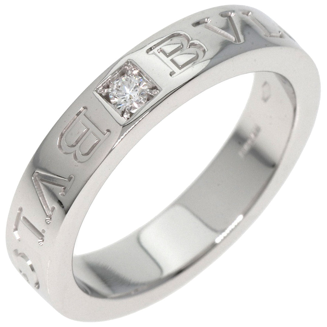 BVLGARI Ring K18WG Silver Double logo 1P Diamond Women Used Authentic