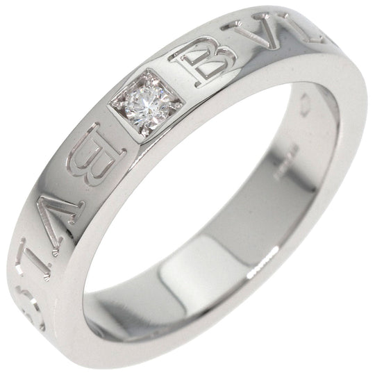 BVLGARI Ring K18WG Silver Double logo 1P Diamond Women Used Authentic