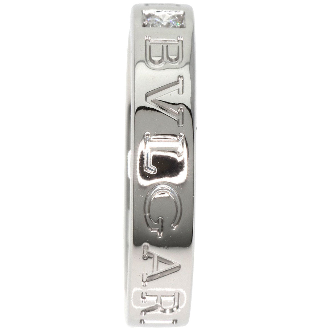 BVLGARI Ring K18WG Silver Double logo 1P Diamond Women Used Authentic