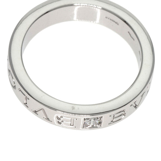 BVLGARI Ring K18WG Silver Double logo 1P Diamond Women Used Authentic