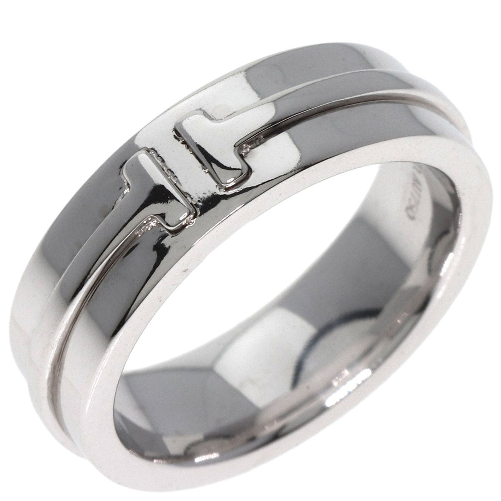 TIFFANY&Co. Ring K18WG Silver T TWO wide Women Used Authentic