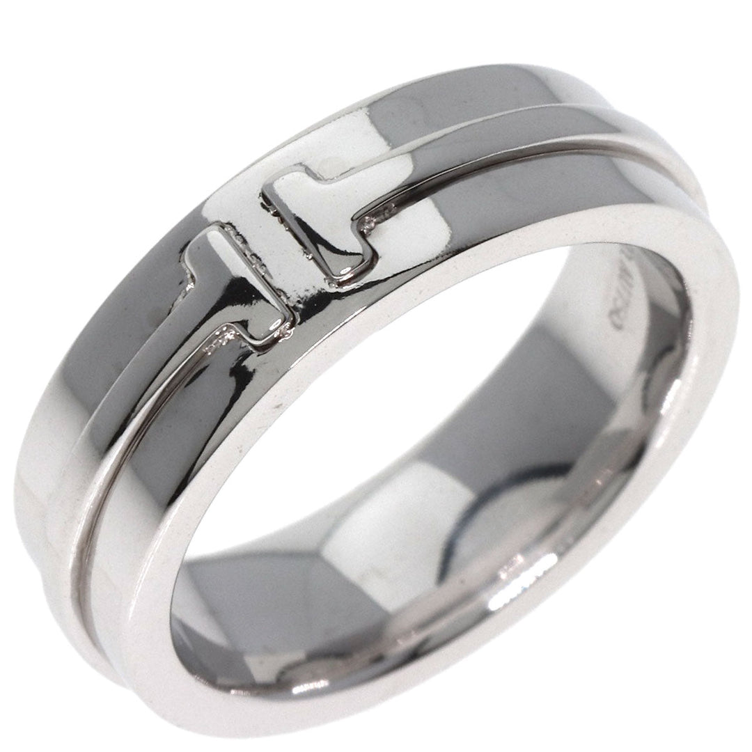 TIFFANY&Co. Ring K18WG Silver T TWO wide Women Used Authentic