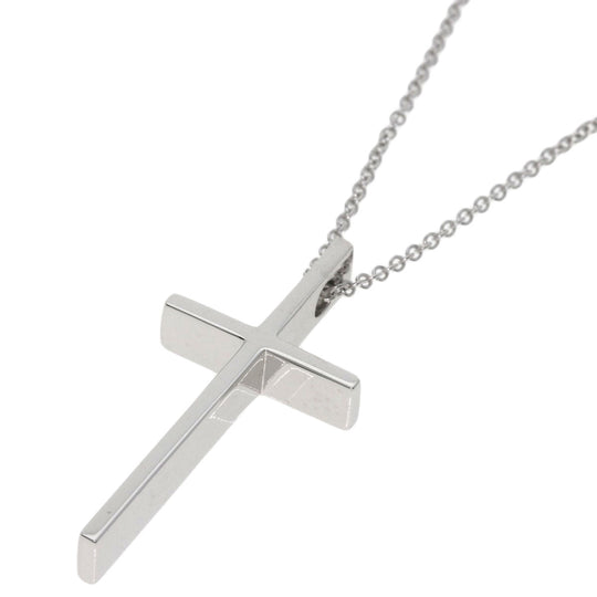 TIFFANY&Co. Necklace K18WG Silver Metrocross Women Used Authentic