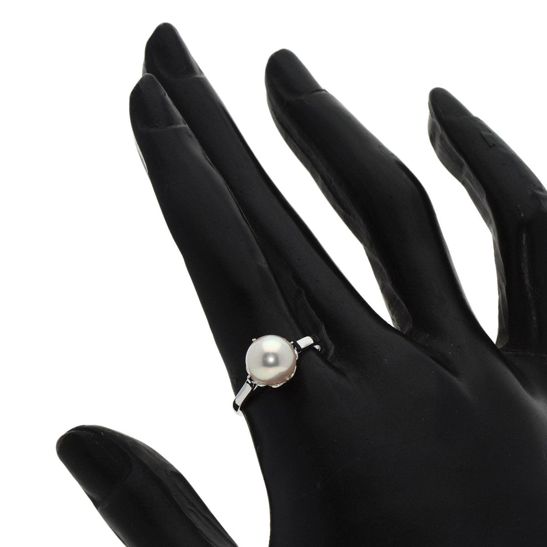 MIKIMOTO Ring K14WG Silver Pearl Women Used Authentic