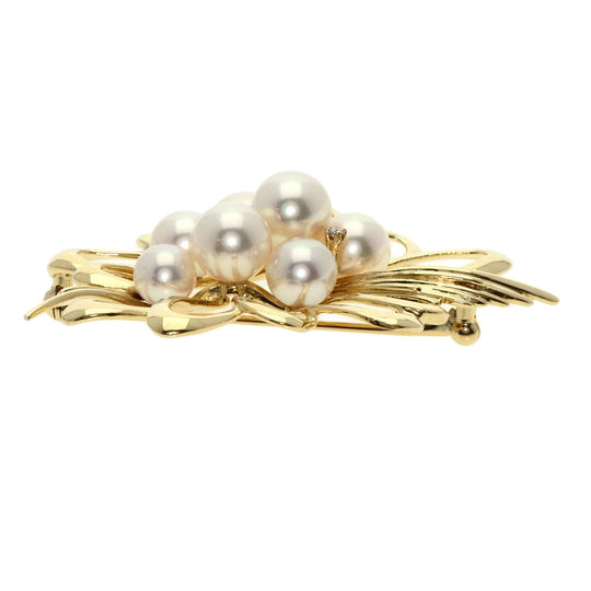 MIKIMOTO Brooch K14YG gold Pearl pearl diamond Women Used Authentic