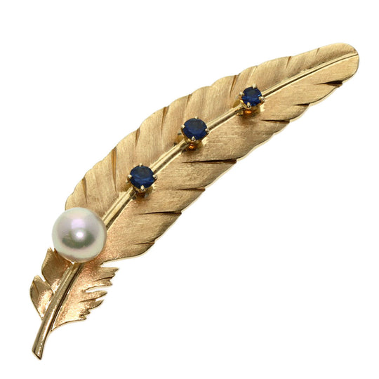 MIKIMOTO Brooch K14YG gold Pearl Feather Motif
