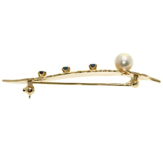 MIKIMOTO Brooch K14YG gold Pearl Feather Motif