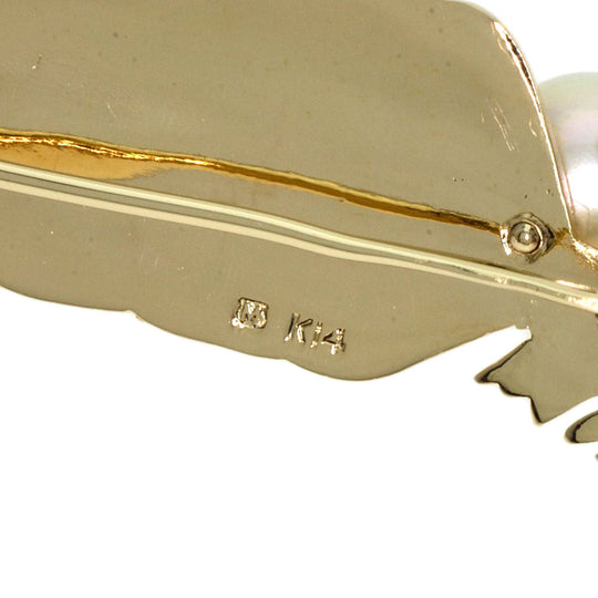 MIKIMOTO Brooch K14YG gold Pearl Feather Motif