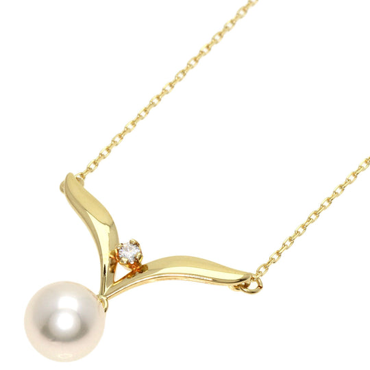 MIKIMOTO Necklace 18K Yellow Gold gold Pearl 1P Diamond
