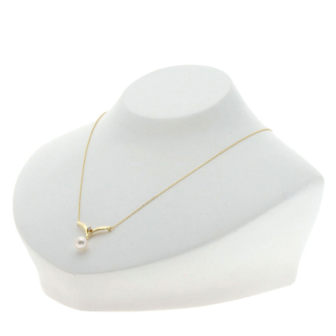 MIKIMOTO Necklace 18K Yellow Gold gold Pearl 1P Diamond