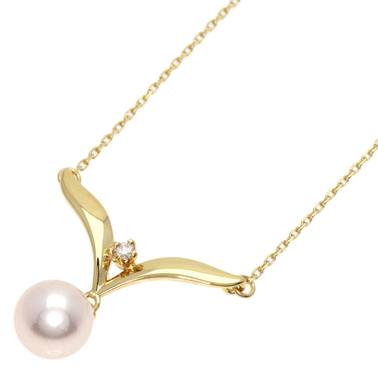 MIKIMOTO Necklace 18K Yellow Gold gold Pearl 1P Diamond