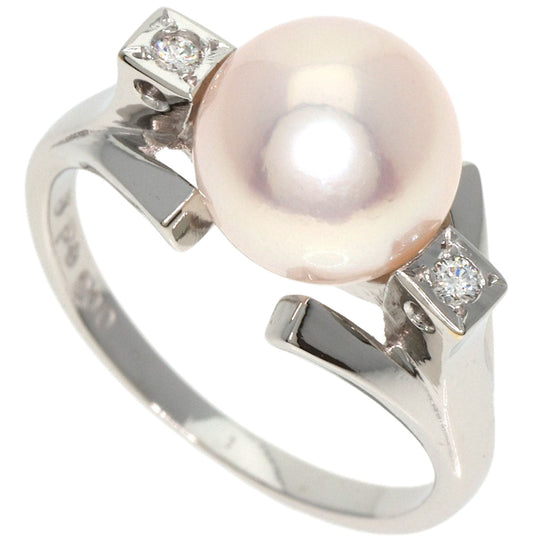 MIKIMOTO Ring PT900 Silver Pearl 2P Diamond Women Used Authentic