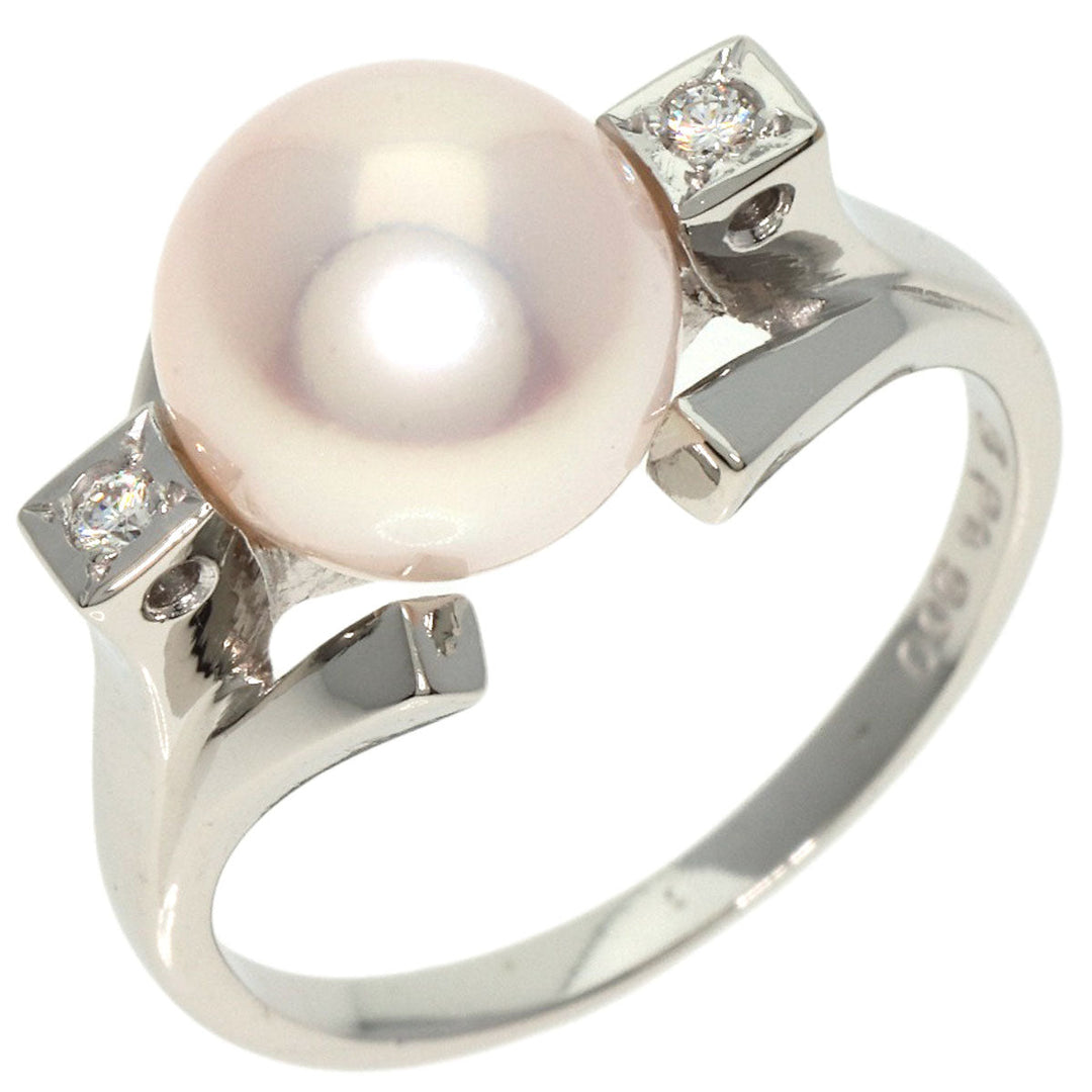 MIKIMOTO Ring PT900 Silver Pearl 2P Diamond Women Used Authentic