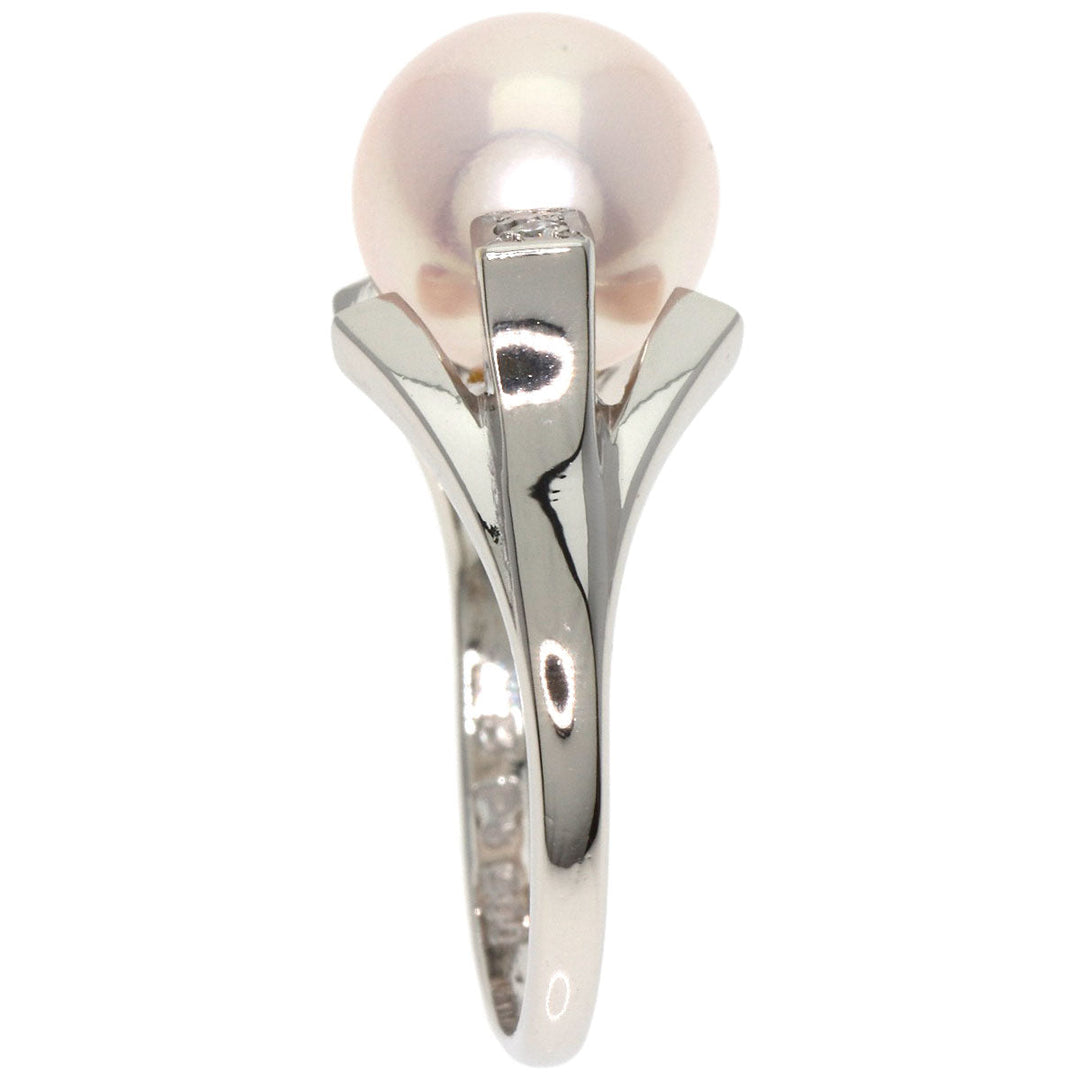 MIKIMOTO Ring PT900 Silver Pearl 2P Diamond Women Used Authentic