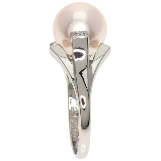 MIKIMOTO Ring PT900 Silver Pearl 2P Diamond Women Used Authentic