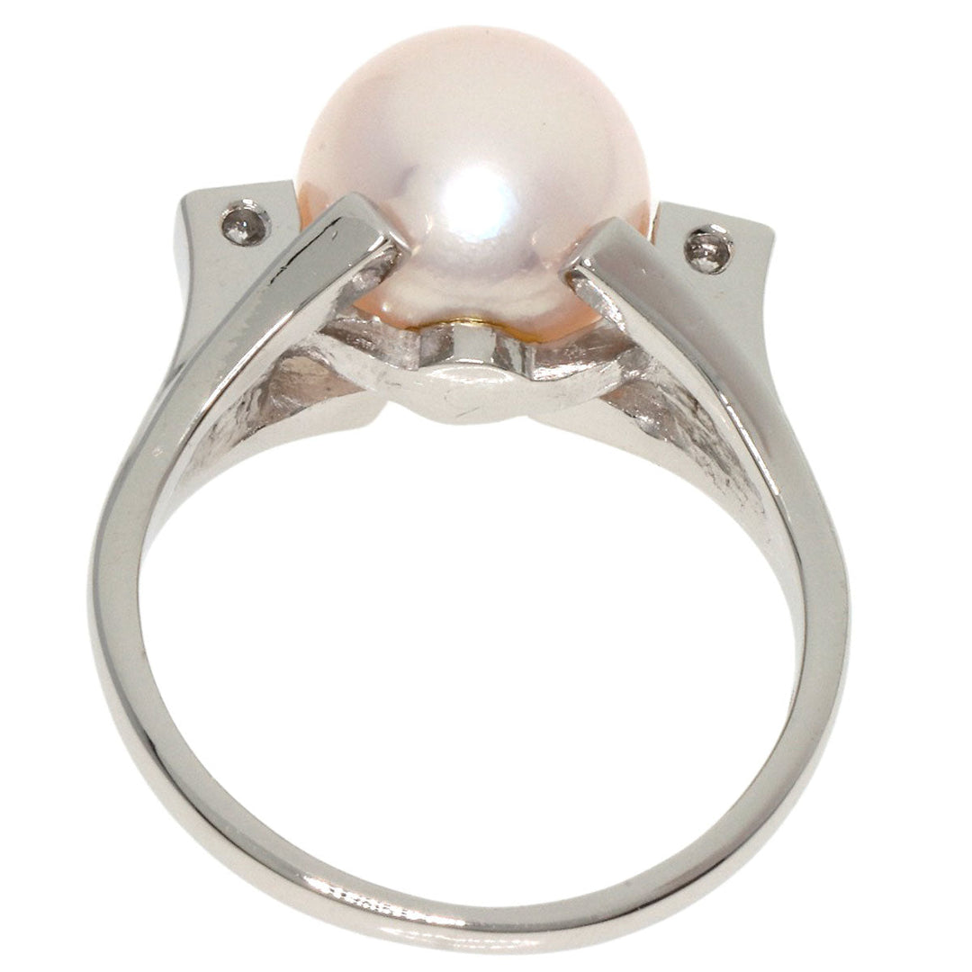 MIKIMOTO Ring PT900 Silver Pearl 2P Diamond Women Used Authentic