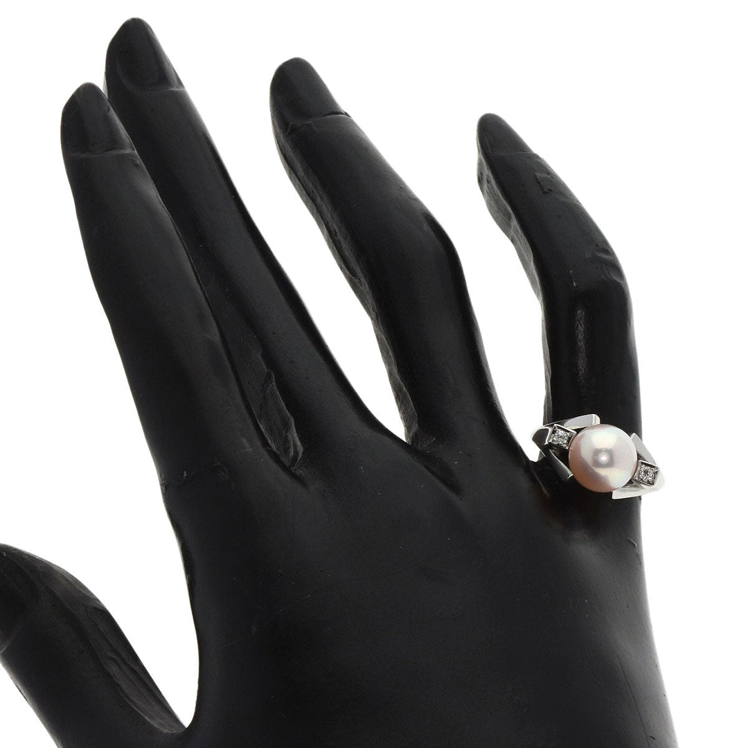 MIKIMOTO Ring PT900 Silver Pearl 2P Diamond Women Used Authentic