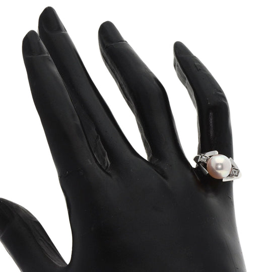 MIKIMOTO Ring PT900 Silver Pearl 2P Diamond Women Used Authentic