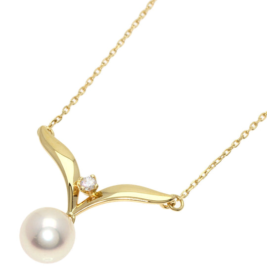 MIKIMOTO Necklace 18K Yellow Gold gold Pearl 1P Diamond Women Used Authentic
