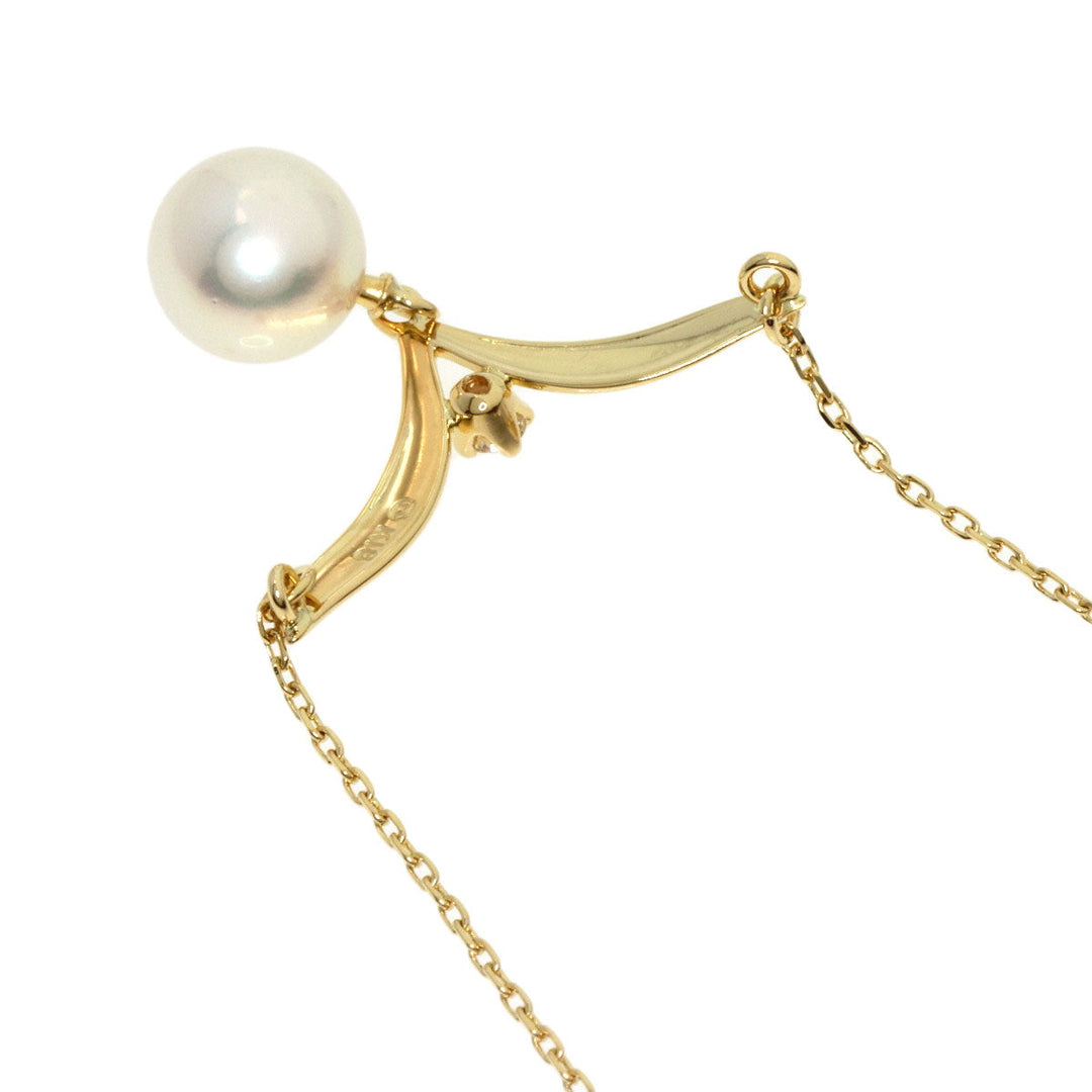 MIKIMOTO Necklace 18K Yellow Gold gold Pearl 1P Diamond Women Used Authentic