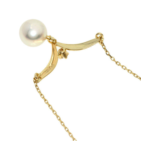 MIKIMOTO Necklace 18K Yellow Gold gold Pearl 1P Diamond Women Used Authentic