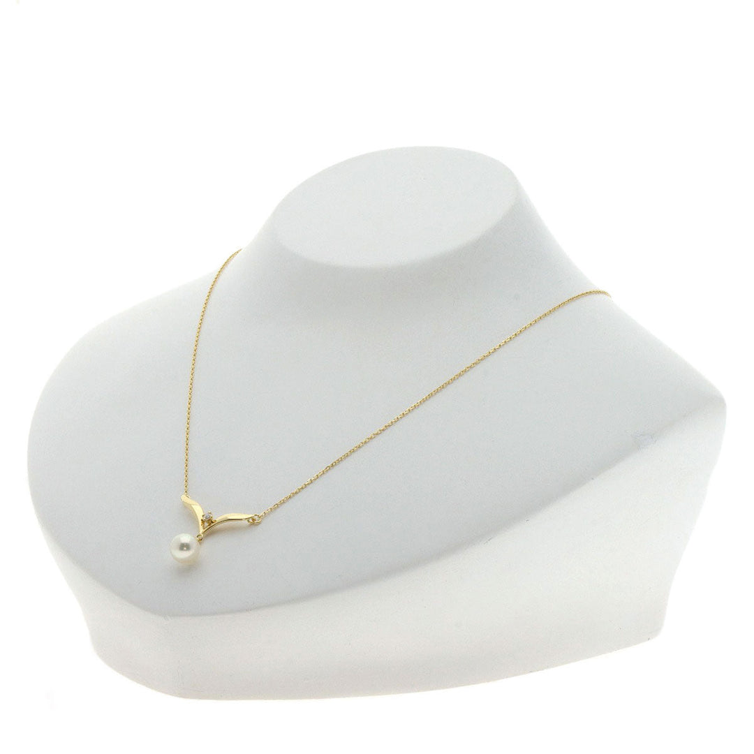 MIKIMOTO Necklace 18K Yellow Gold gold Pearl 1P Diamond Women Used Authentic