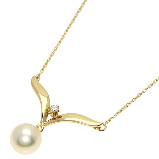 MIKIMOTO Necklace 18K Yellow Gold gold Pearl 1P Diamond