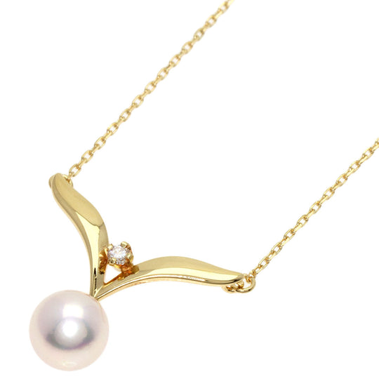 MIKIMOTO Necklace 18K Yellow Gold gold Pearl 1P Diamond Women Used Authentic