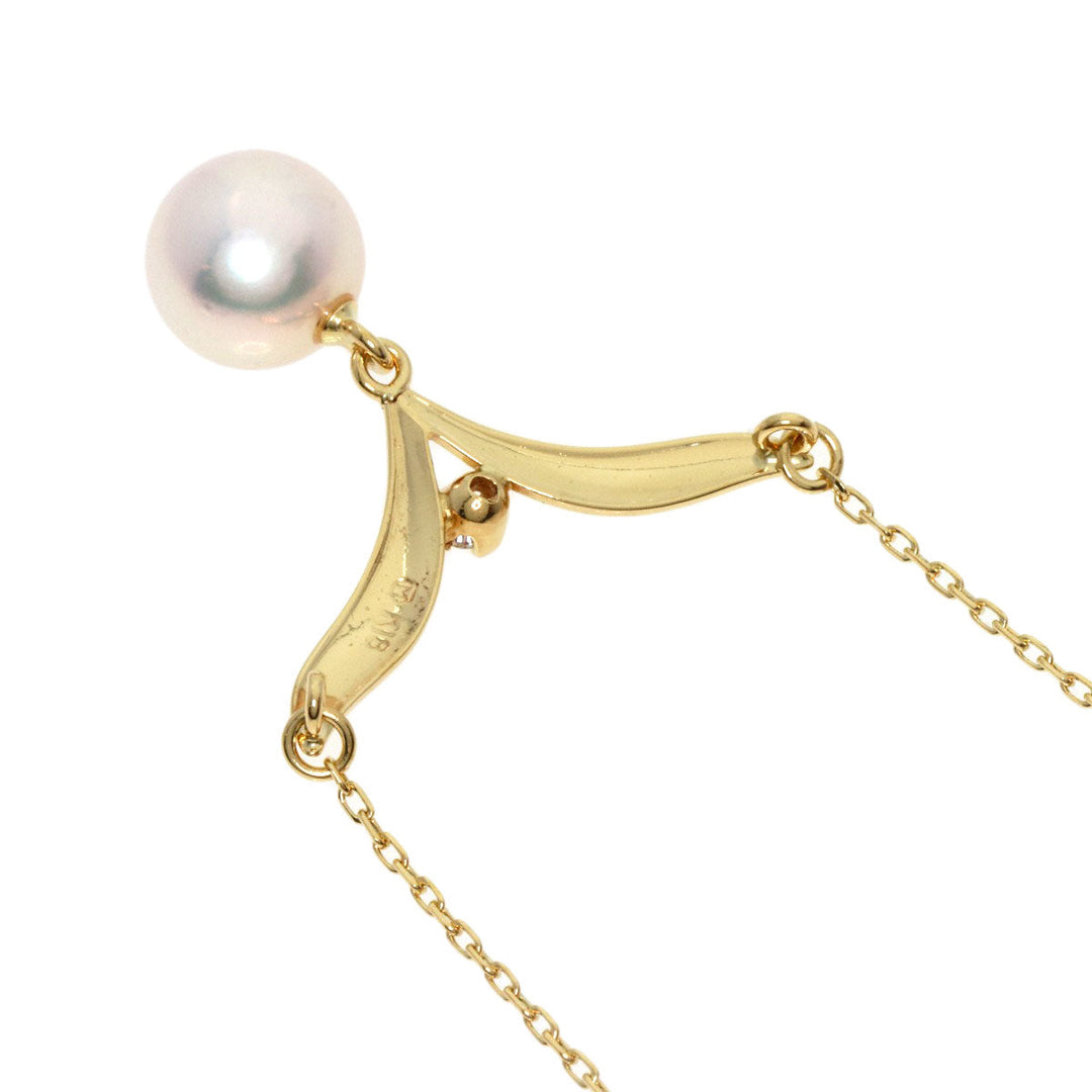 MIKIMOTO Necklace 18K Yellow Gold gold Pearl 1P Diamond Women Used Authentic