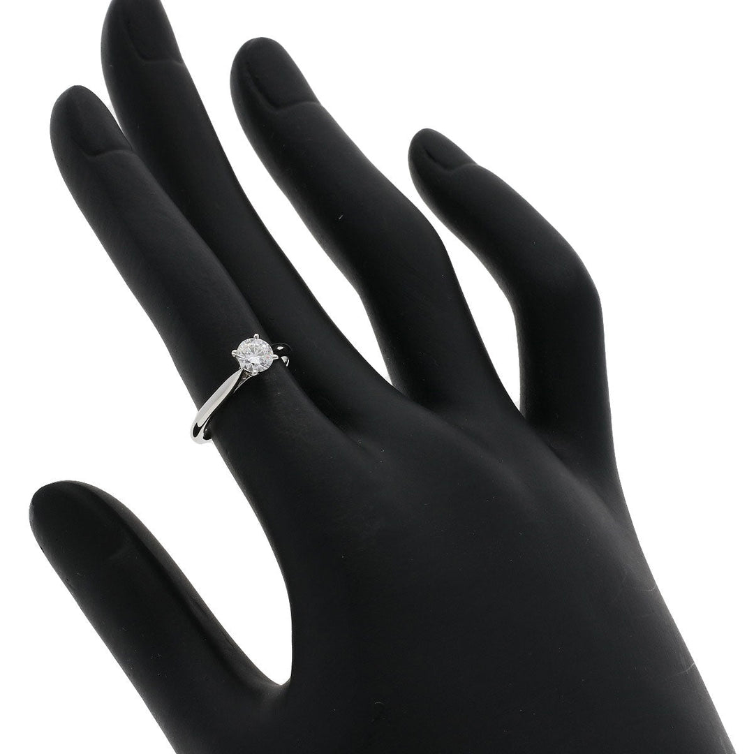 CARTIER Ring PT950 Silver Solitaire 1P Diamond #48 Women Used Authentic