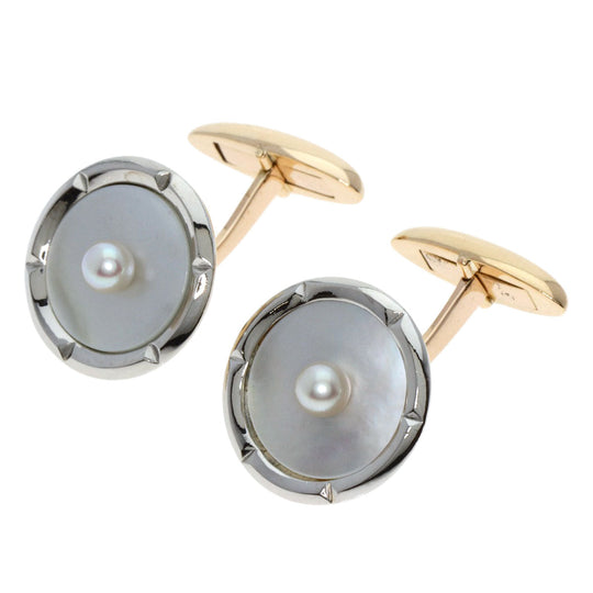 MIKIMOTO cuffs K14YG , K14WG Silver Pearl mens Used Authentic