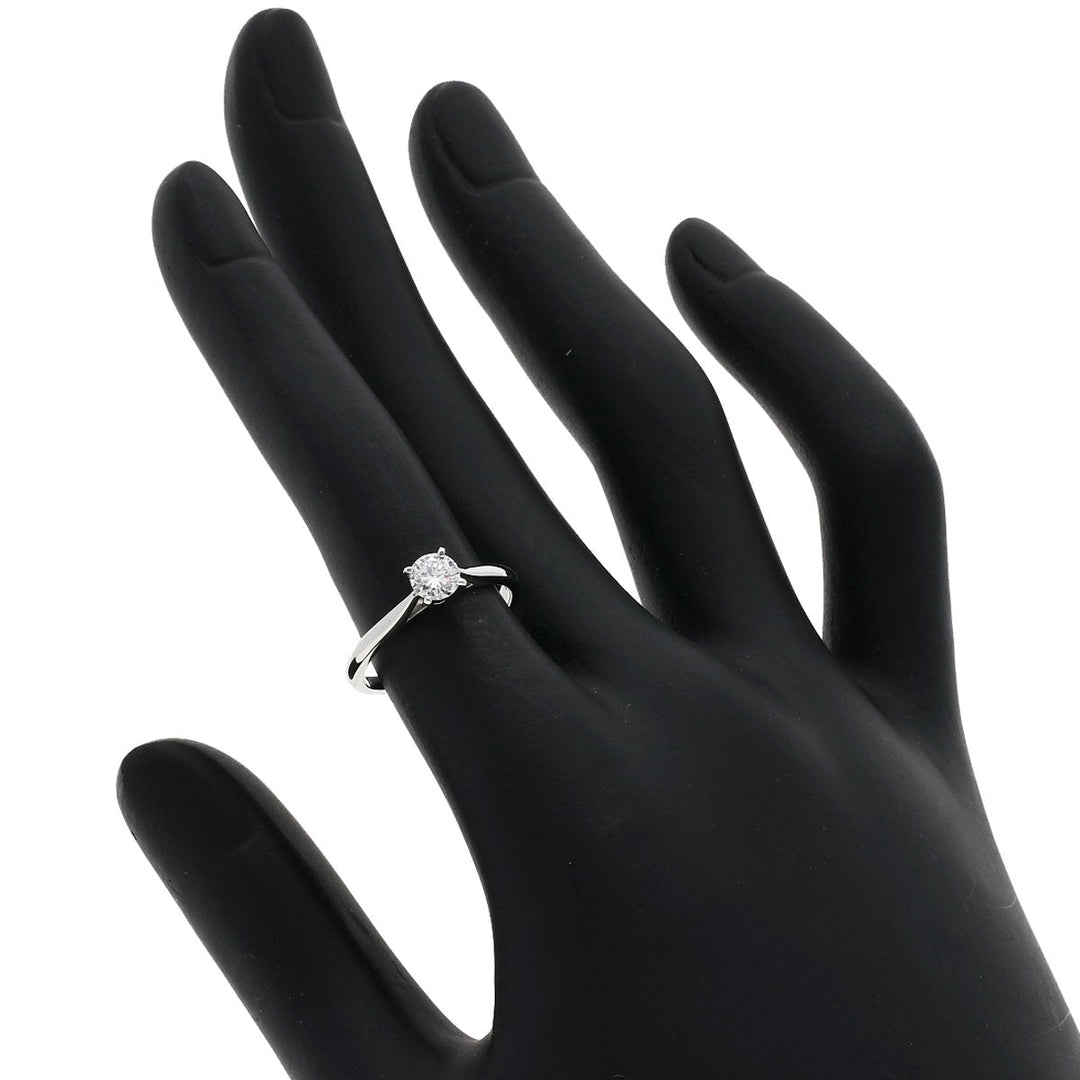 CARTIER Ring PT950 Silver Solitaire 1P Diamond #49 Women Used Authentic
