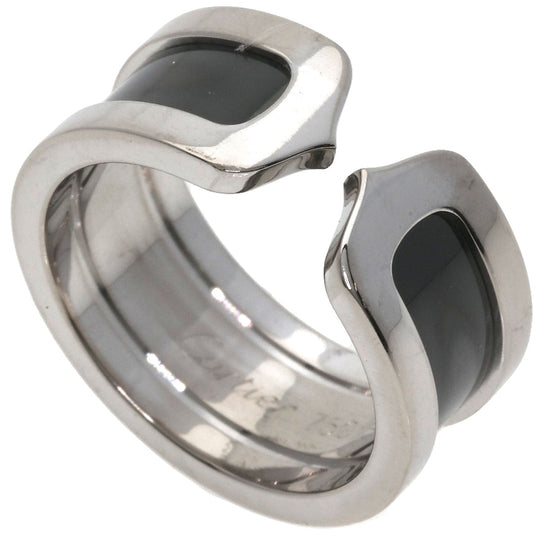CARTIER Ring K18WG Silver C2 Ring Black Lacquer #51 Women Used Authentic