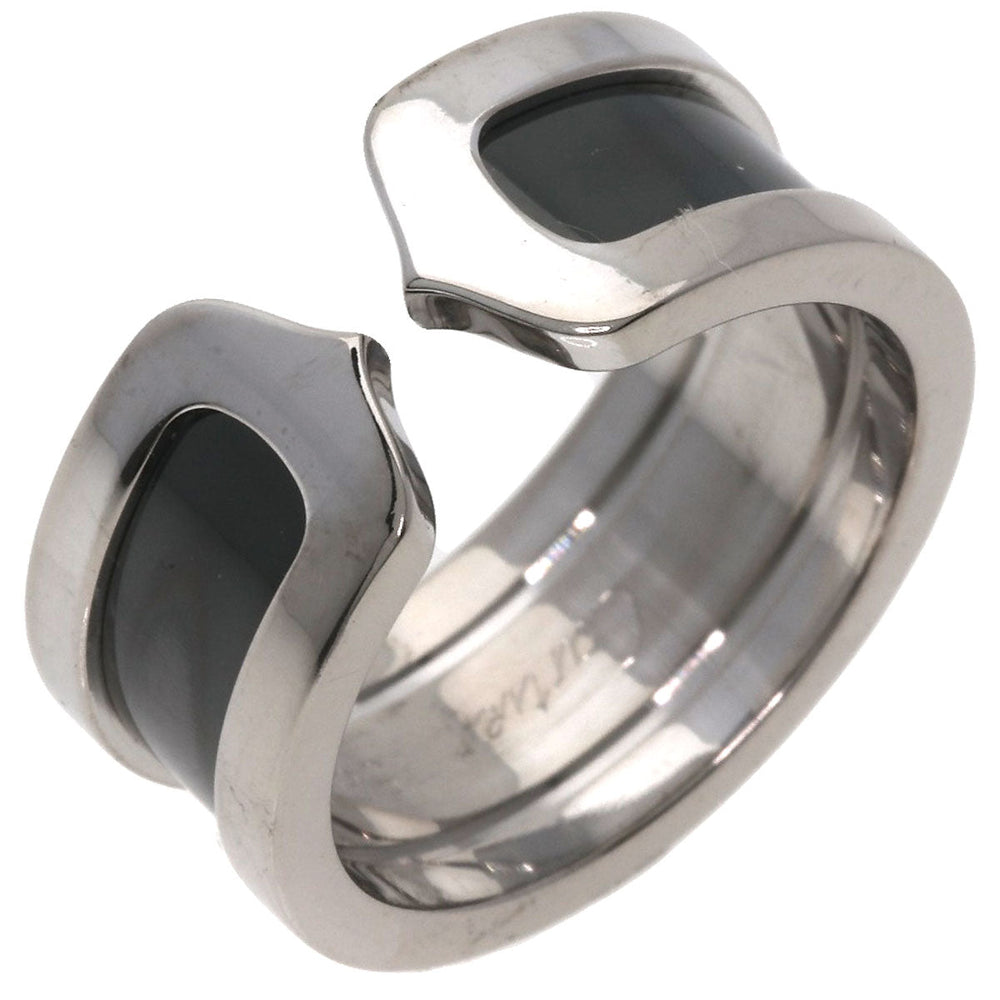 CARTIER Ring K18WG Silver C2 Ring Black Lacquer #51 Women Used Authentic