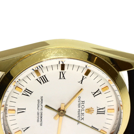 ROLEX Watches Mechanical Automatic 1024/5 Stainless Steel, Leather gold Oyster Perpetual Center Roma Manufacturer Compute 2024.1 white dial mens Used Authentic